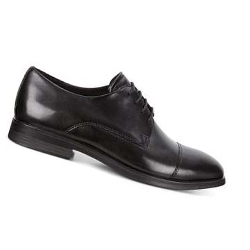 Men's Ecco Melbourne Cap Toe Tie Dress Shoes Black | Canada 521SGL